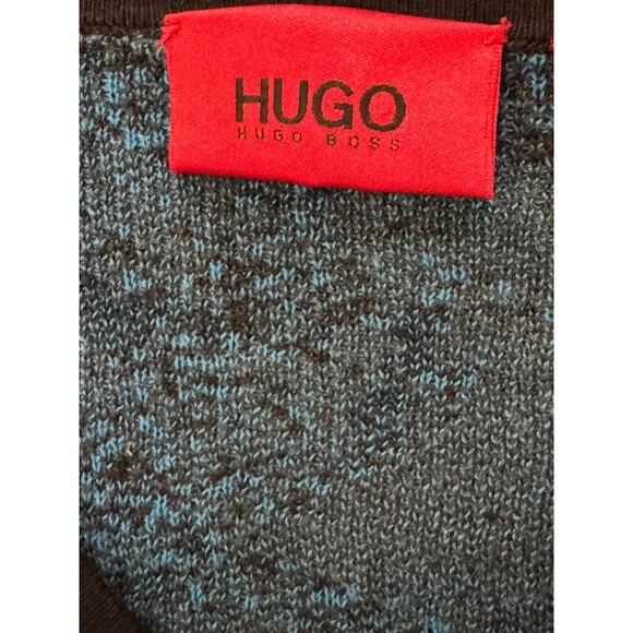 HUGO Hugo Boss Men’s Black Blue Logo Pullover Crewneck Sweater Medium - Picture 3 of 5